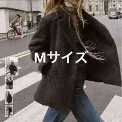 【タイムセール】新品　タグ付き　ZARA ブークレダブルブレストミディ丈コートM