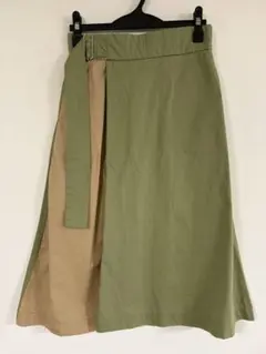 ZARA オリーブグリーンとベージュのラップ風スカート