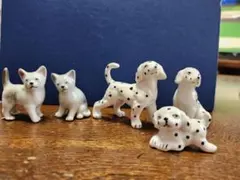 犬と猫の陶器フィギュア5体セット