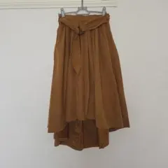 ブラウン フレアスカート ウエストリボン付き