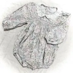 韓国子供服hi bye　淡い花柄コットンロンパース レース襟付き　M 90
