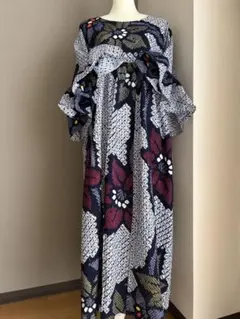 ☆着物リメイク☆ 有松鳴海絞り 浴衣 フレア袖のゆったりワンピ 花繋ぎ