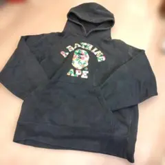 A BATHING APE パーカー ブラック カモフラロゴ　エイプ　トレーナー
