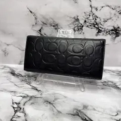 (美品)大人気、コーチ、長財布、エンボス加工、シグネチャー、人気色、黒シグ、兼用
