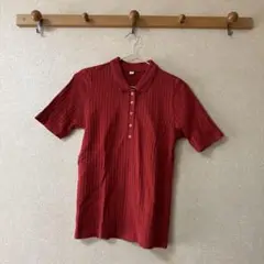 UNIQLO リブ編みポロシャツ 半袖 5ボタン　オレンジ