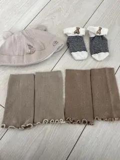 poloベビー靴下、耳付き帽子、メロウレッグウォーマーセット