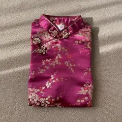 サテン 花柄 チャイナドレス ボルドー