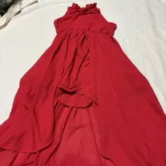 キッズ　120位赤いフリルネックロングワンピース