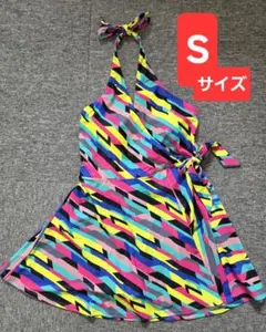 水着 ワンピース レディース スイムスカート ネオンストライプ Sサイズ