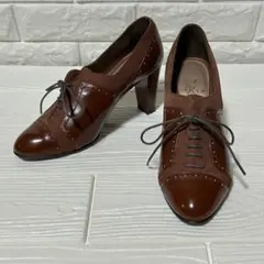 リズコンフォート ブラウン エナメル スエード ハイヒール・パンプス