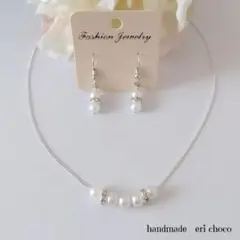 【当店人気】✣華奢✣ホワイトパールのネックレス&ピアス(イヤリング)セット