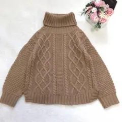 アリュメール 長袖タートルネックニット 厚手 レディース トップス シンプル 茶のサムネイル