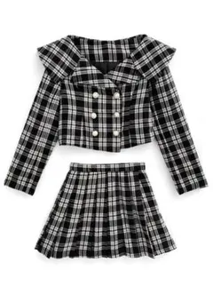 GRLチェック柄ビッグカラージャケットxミニスカートセットアップ【ta175】