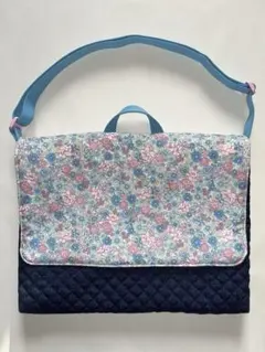 図書袋　ショルダー　レッスンバッグ　絵本袋　入園入学　リボン小花柄　ハンドメイド