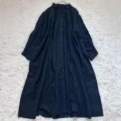 ネストローブ ラミーリネン起毛パフスリーブワンピース麻100% 黒 日本製