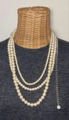 春祭り！綺麗です！　ホワイトパール 3連ネックレス シルバー