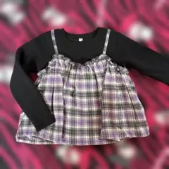 110サイズ チェック柄長袖カットソー