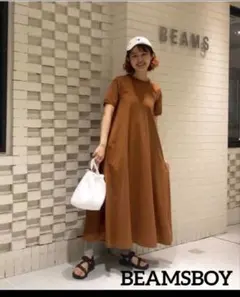BEAMS BOY 半袖 ポケット付き ロングワンピース　綿100 マキシ丈のサムネイル