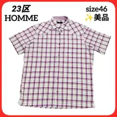 23区HOMME チェック柄半袖シャツ　サラサラ　美品　M　夏のサムネイル