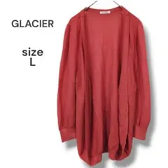 【洗える】GLACIER　長袖リブカーディガン　羽織　L　オレンジ系　薄手　古着