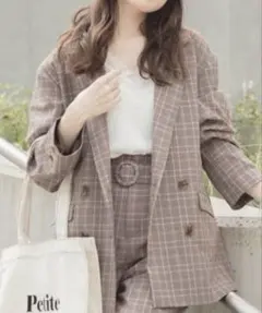 Heather ピンクチェックジャケット & スカート セットアップ 春服 美品