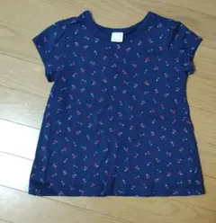 petit main　ネイビー さくらんぼ柄　半袖 Tシャツ