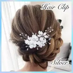 ベッドドレス フラワー ホワイト パール ヘアクリップ 髪飾りブライダル 結婚式のサムネイル