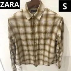 ZARA ザラ チェック柄 茶ブラウン長袖ネルシャツ メンズSサイズ