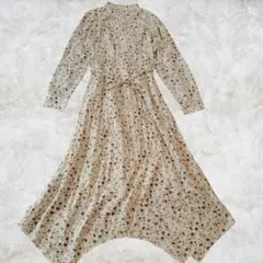 【美品】アズノゥアズ　小花柄　部分プリーツイレギュラーヘムスカート　ワンピース