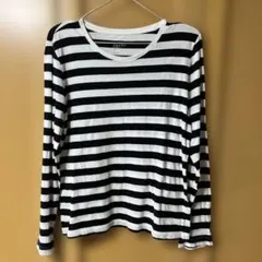 無印　ストライプ 長袖カットソー 黒白　L