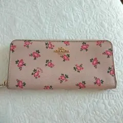 COACH☆ コーチ☆長財布☆フラワー　花　ピンク　ゴールド