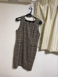 チェック柄 ノースリーブ ひざ丈ワンピース
