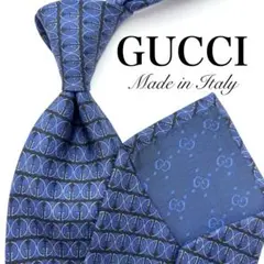 【美品】GUCCI グッチ ネクタイ Gロゴ ブランドロゴ 総柄 ブルー 青
