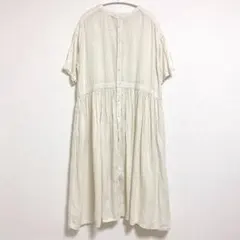 ネストローブ　リネン100% 半袖　シャツワンピース　クリーム色　F