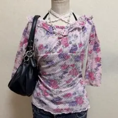 リズリサ系 花柄 レース フリル トップス 平成ギャル 姫ギャル 00s