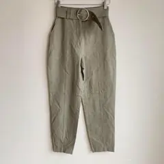 ザラ テーパードパンツ エコレザー ハイウエスト XS カーキ カーブパンツ