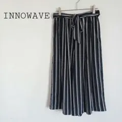 美品 ウエストゴム ガウチョパンツ ワイド ストライプ 大人カジュアル 裏地付き