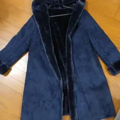 フリース フード付き ロングコート 紺