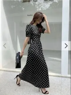 HAILEY DOT SATIN LONG DRESS