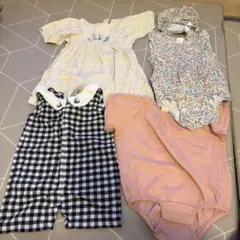 ロンパース　ワンピース　ギンガムチェック　h&m cottoli ピンク　花柄