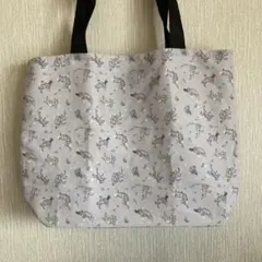 ハンドメイド　トートバッグ　肩掛けバッグ　エコバッグ　和柄　鳥獣戯画風柄