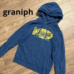 【美品】グラニフ プリント 長袖 パーカー S ブルー graniph メンズ