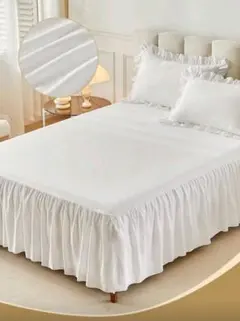 ホワイトベッドスカート付きシーツ ラッフルデザイン