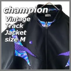 80s 90s チャンピオン レトロ トラックジャケット ジャージ 国産 黒 紫