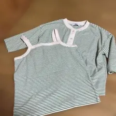 Discoat 緑と白ストライプ 五分袖・タンクトップセット