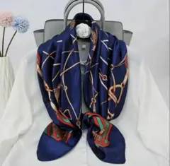 【訳あり】鎖柄ネイビー大判スカーフ④