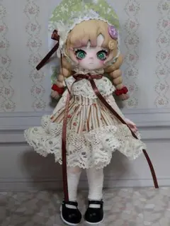 手作り♪萌獣魔法サイズ*ぷちロリィタなワンピ*しましま花柄(薄茶)*小物追加可能