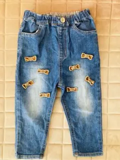 petit main リボン付きデニムパンツ