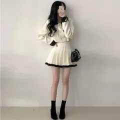 DHOLIC ツイードカラー ネックジャケット＆スカートセット
