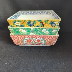 め*ー様 花柄角型陶器鉢3枚セット